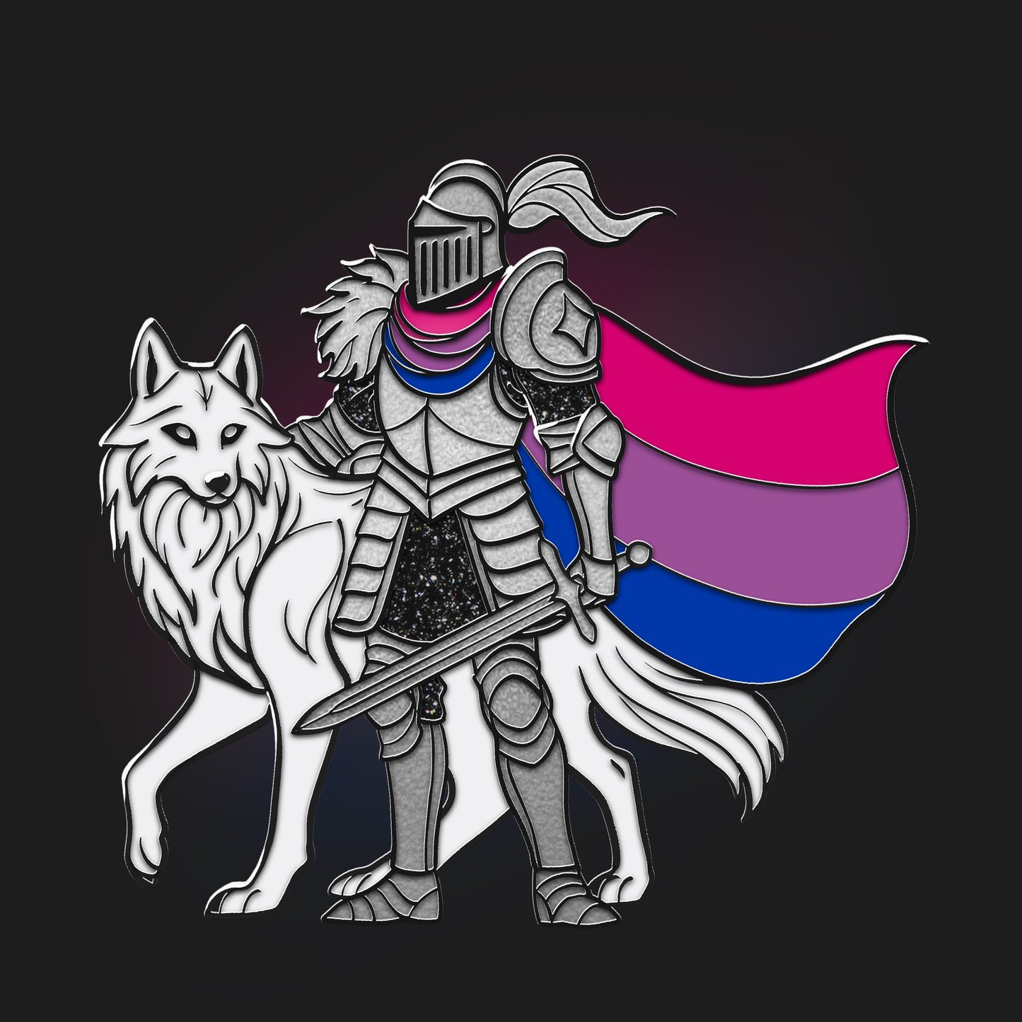 Wolf & Bisexual Knight Pin